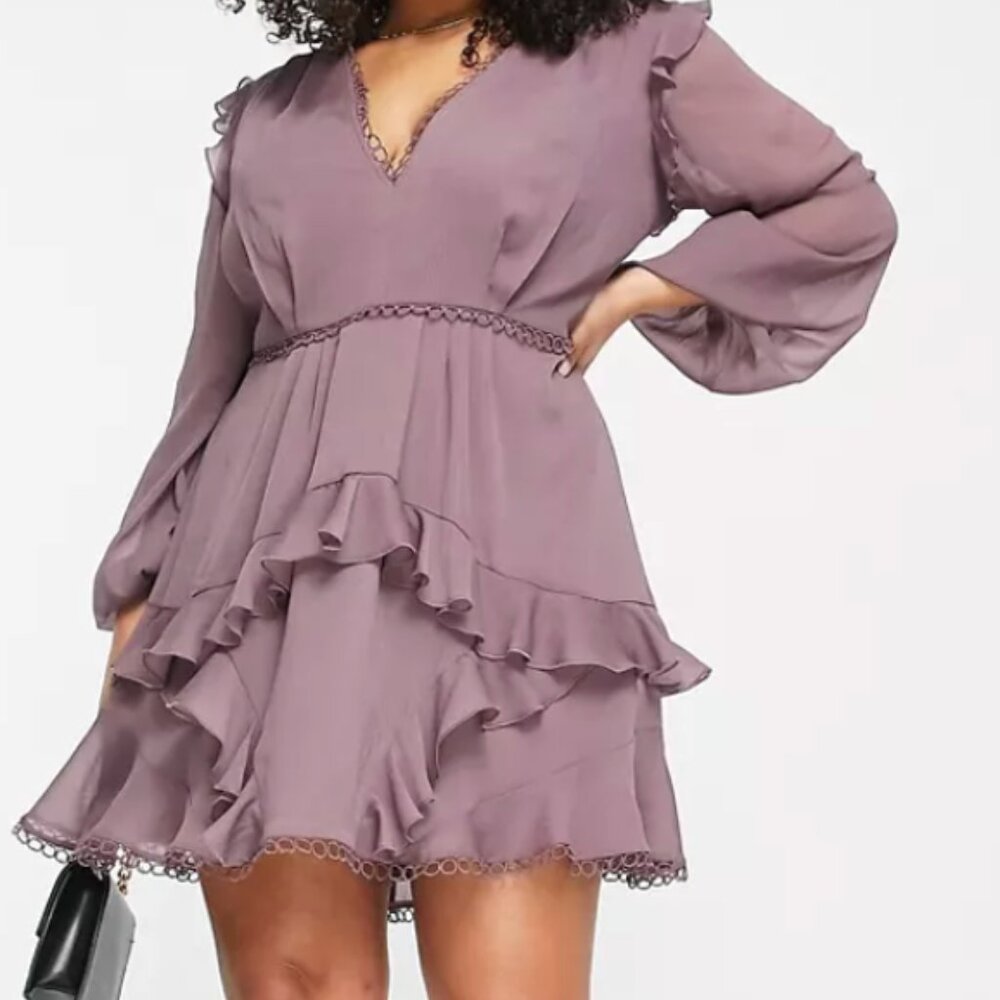 ASOS DESIGN Curve  Mauve Mini dress w/long sleeve & circle trim (Size 18)